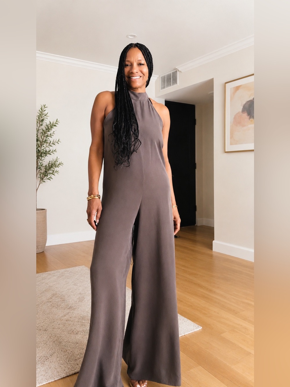 cloth & stone Sleeveless High-Neck Wide-Leg Jumpsuit in Taupe